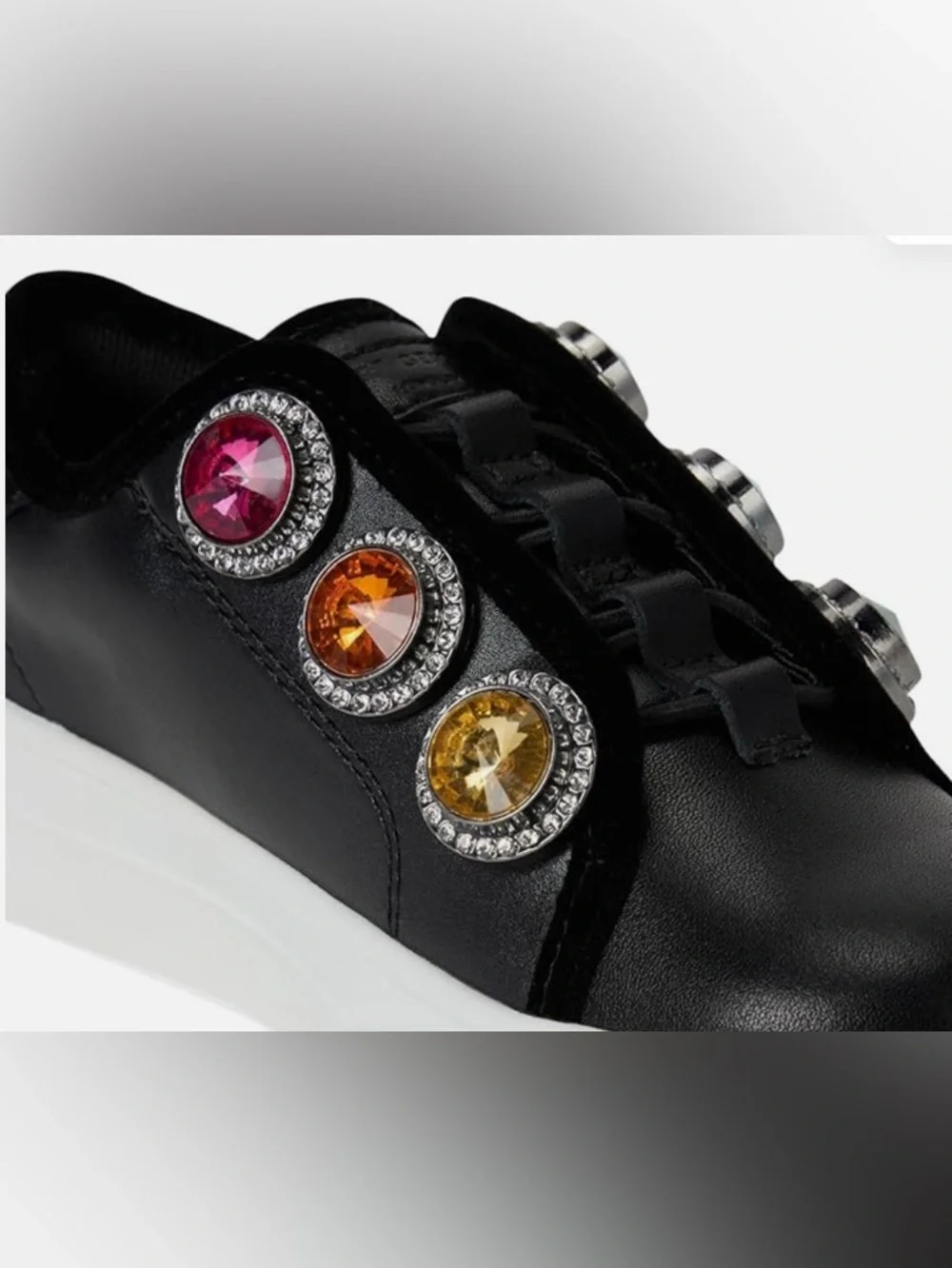 Kurt Geiger Black Mini Laney Octavia Slip-On Sneaker with Gemstones - Picture 3 of 6